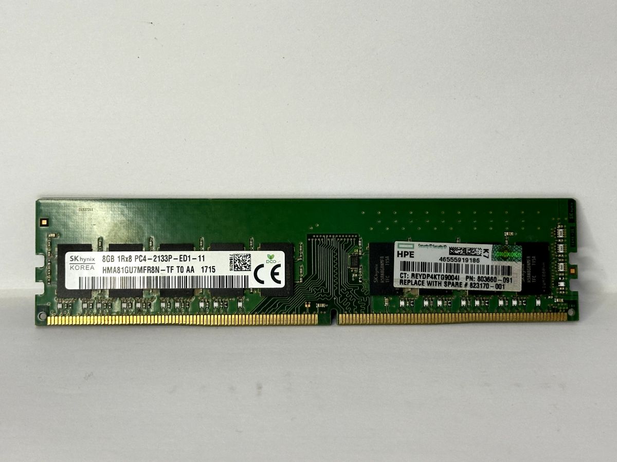 SK Hynix / HPE 8GB DDR4 2133MHz PC4-2133P Unbuffered ECC Server / Workstation Ram (HMA81GU7MFR8N-TF / HPE PN: 803660-091 / Spare: 823170-001)